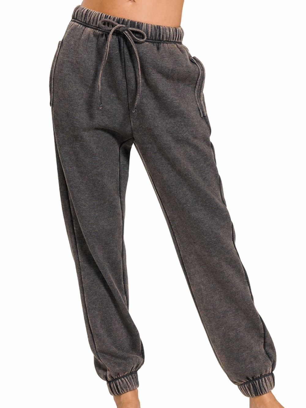 Zenana Acid Wash Joggers- Ash Black